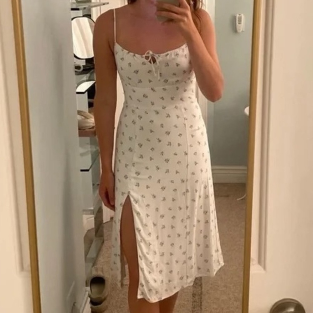 Abercrombie & Fitch Floral Midi White Floral Print Dress Tie Front Slit Small S